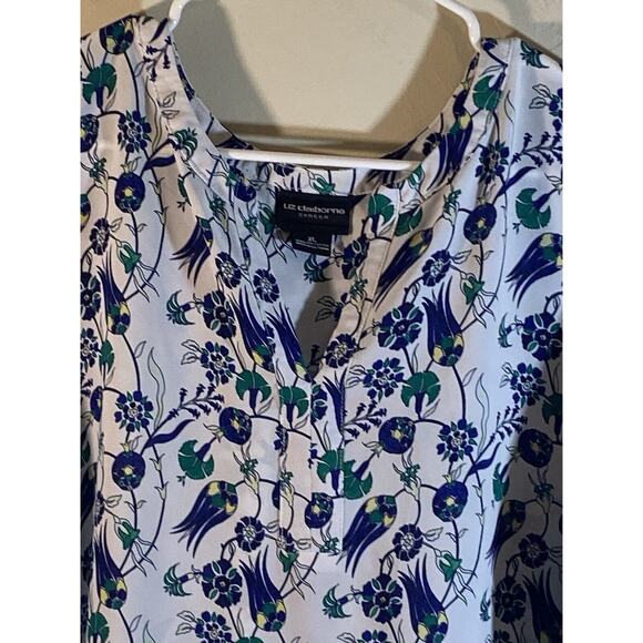 Liz Claiborne Career Floral Lightweight Split Neck Ruffle Cuffs Tunic Top XL - Picture 7 of 10